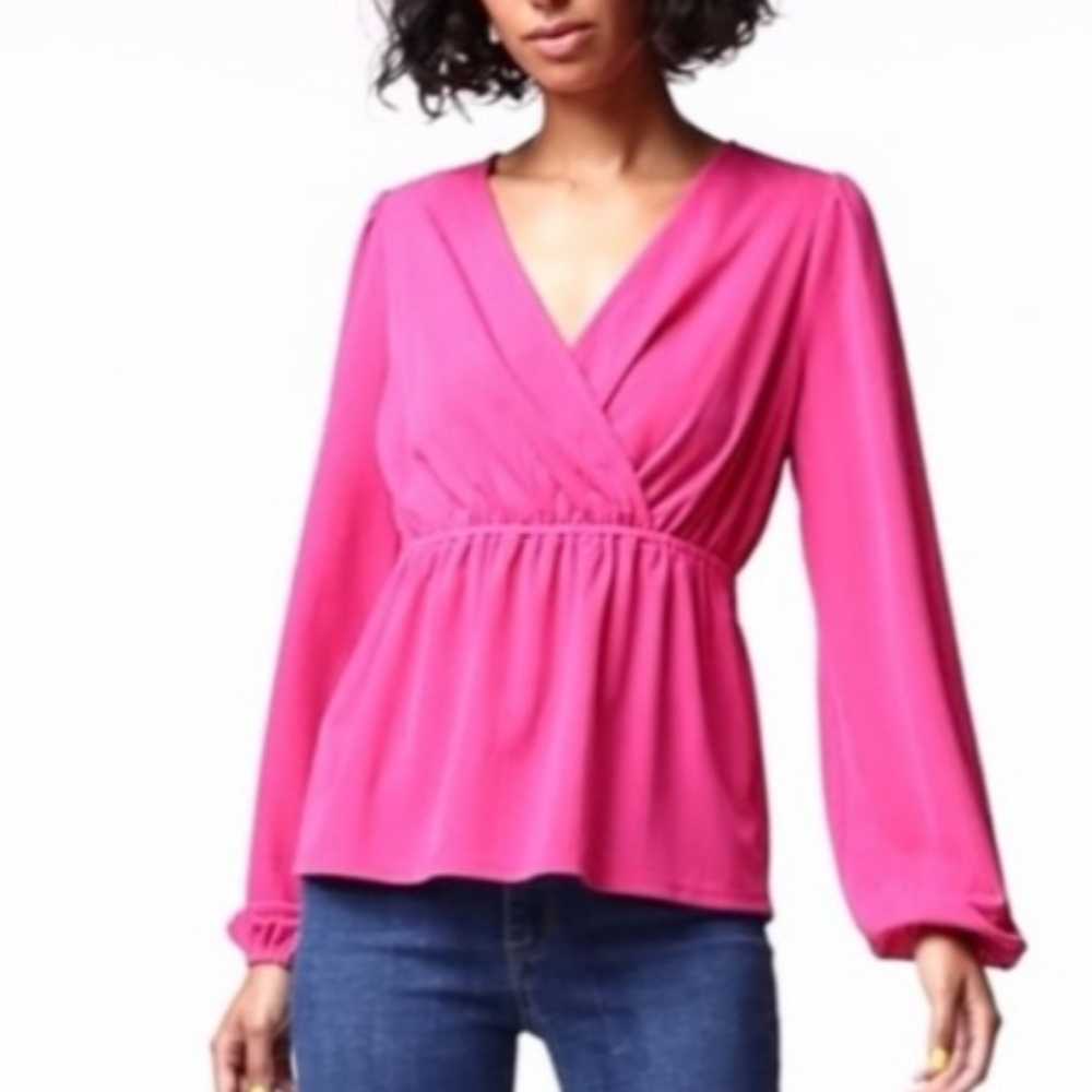 Intempo Surplice Faux-Wrap Long Sleeve Top